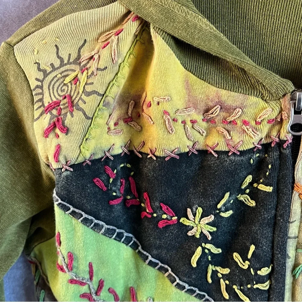 Yak n Yeti Zip Up Hoodie Womens Size Small Hippie Boho Embroidered MultiColored - Picture 3 of 10